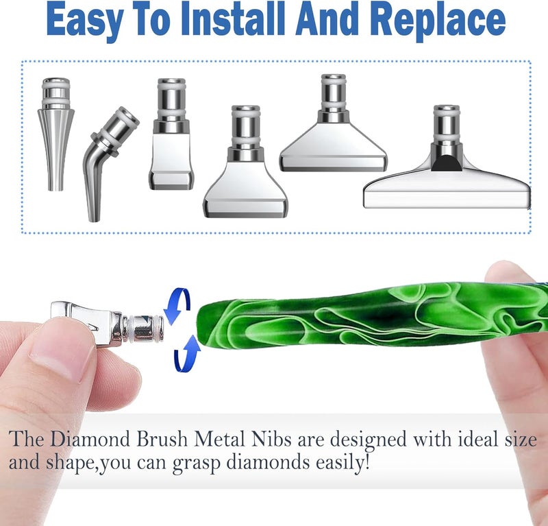 Heyseri Diamond Art Pens, 14pcs Diamond Painting Pen Accessories Tools Set, Stainless Steel Metal Pen Tips, Ergonomic Art Drill Pens, Comfort Grip and Faster Drilling(Green) - Image 3